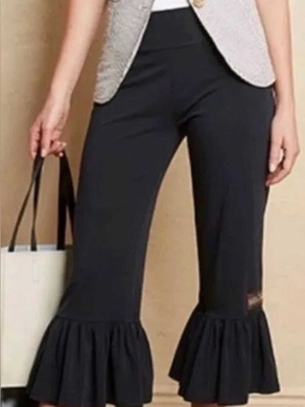 Matilda Jane Black Ruffle Hem Cropped Wide-Leg Pants